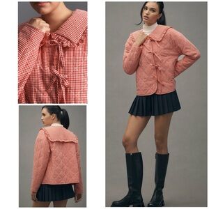 NWT Anthropologie Maeve Bows The Hazel Freya Quilted Checked Gingham Tied Jacket
